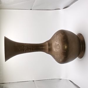 Vintage Long Neck Etched Brass Vase